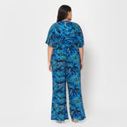La Marey 100% Viscose Palm Pattern Ladies Jumpsuit (Size XXL) - Purple - Black