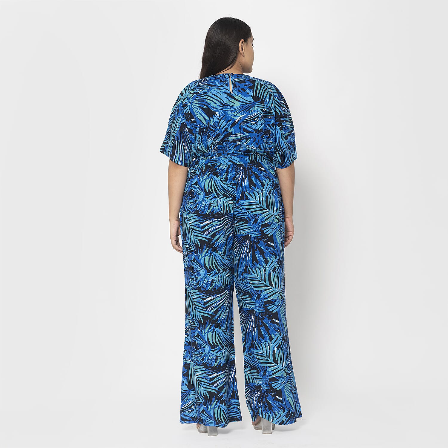 La Marey 100% Viscose Palm Pattern Ladies Jumpsuit (Size XXL) - Purple - Black