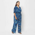La Marey 100% Viscose Palm Pattern Ladies Jumpsuit (Size XXL) - Purple - Black