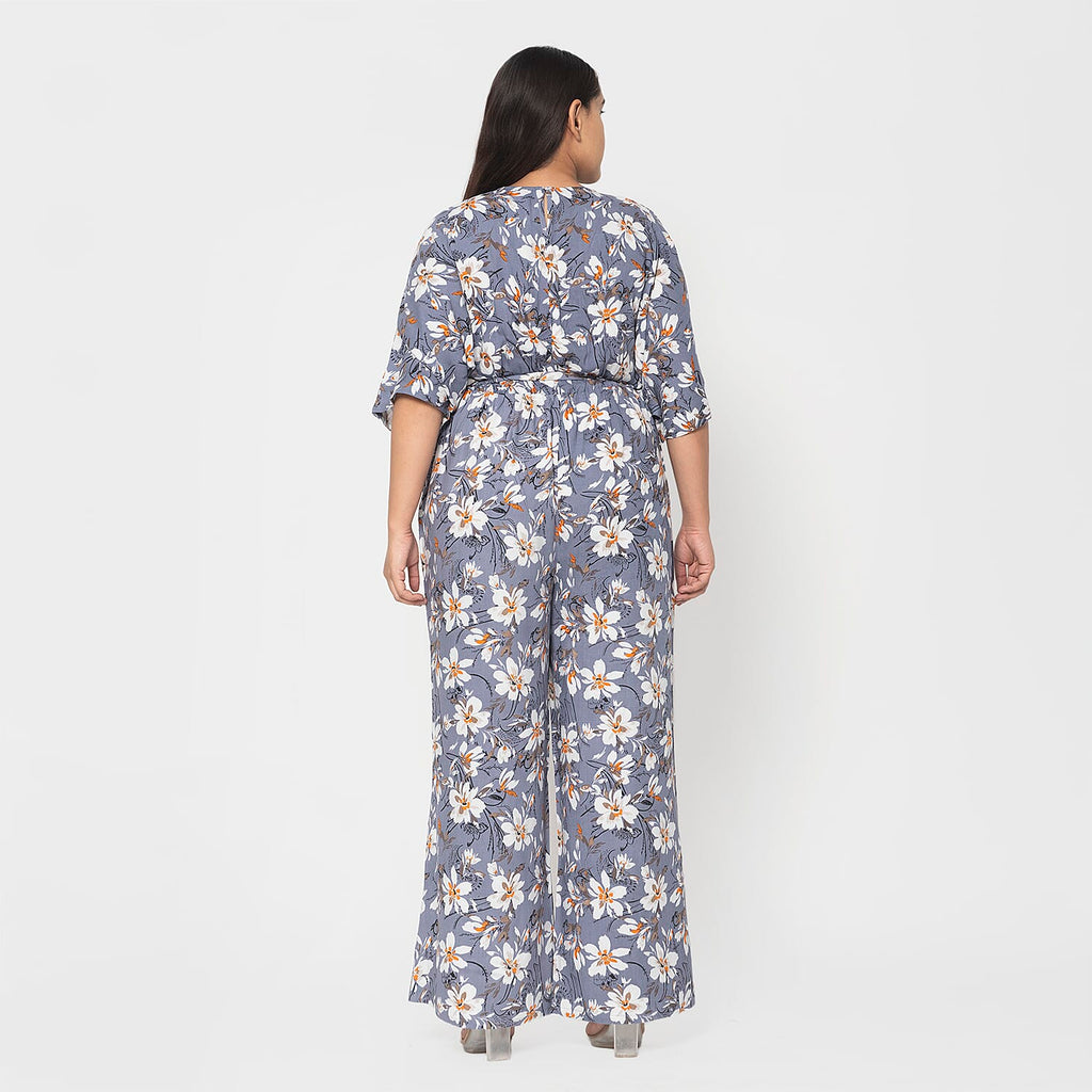 La Marey 100% Viscose Floral Pattern Ladies Jumpsuit (Size XXL) - Grey
