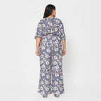 La Marey 100% Viscose Floral Pattern Ladies Jumpsuit (Size XXL) - Grey