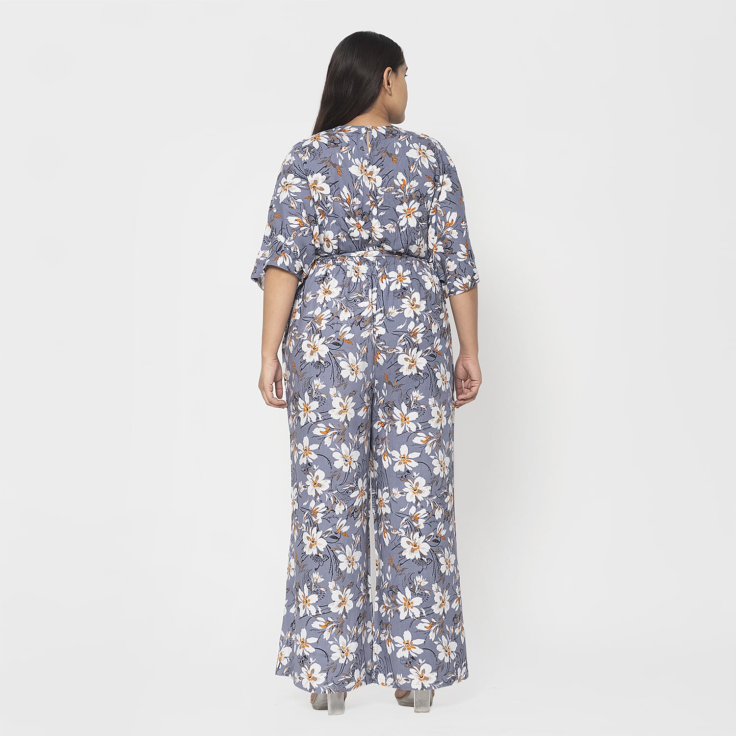 La Marey 100% Viscose Floral Pattern Ladies Jumpsuit (Size XXL) - Grey