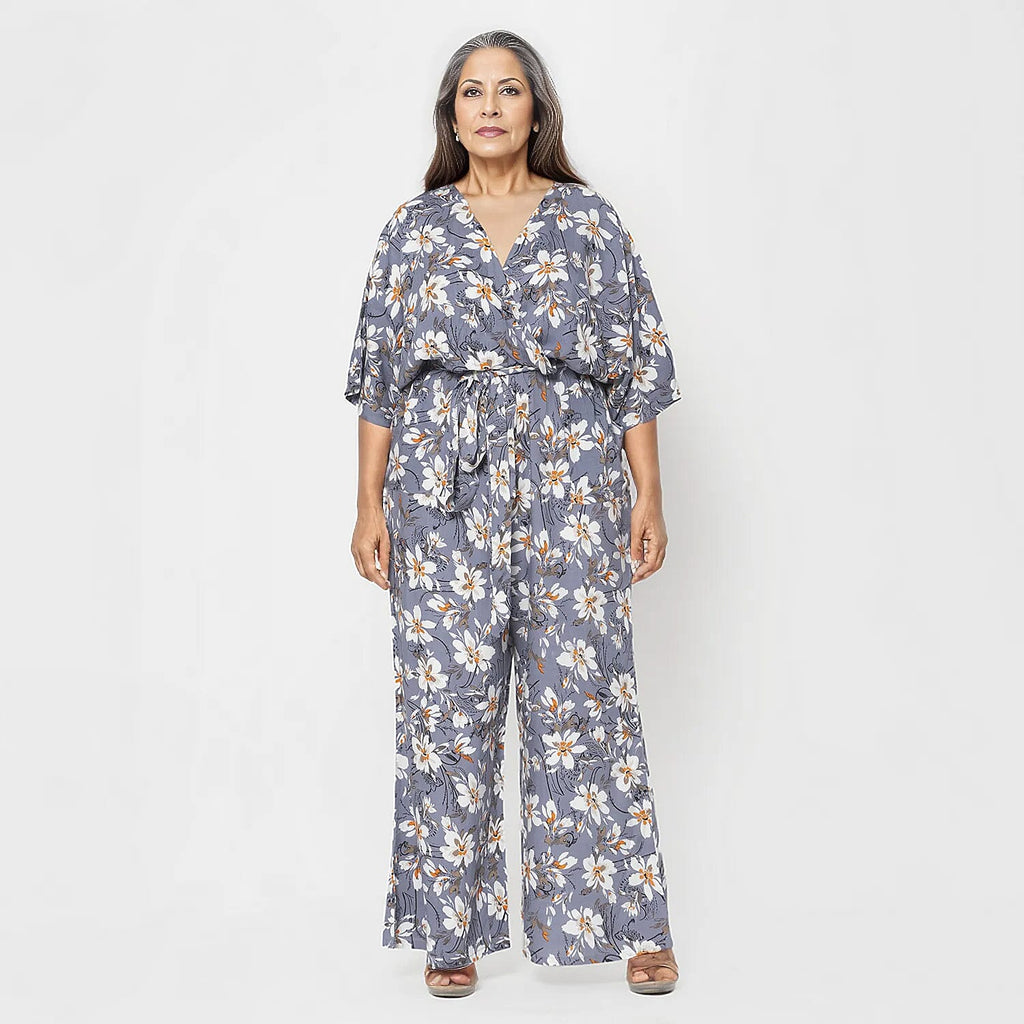 La Marey 100% Viscose Floral Pattern Ladies Jumpsuit (Size XXL) - Grey