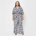 La Marey 100% Viscose Floral Pattern Ladies Jumpsuit (Size XXL) - Grey