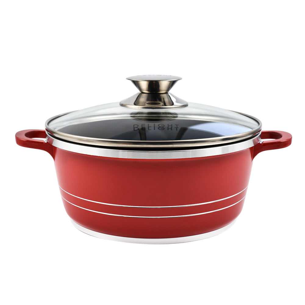 10 Piece Set - Pan and Lid Set, Ceramic non-stick, Die-cast (32cm, 30cm, 28cm, 24cm, 20cm) - Red_7727989