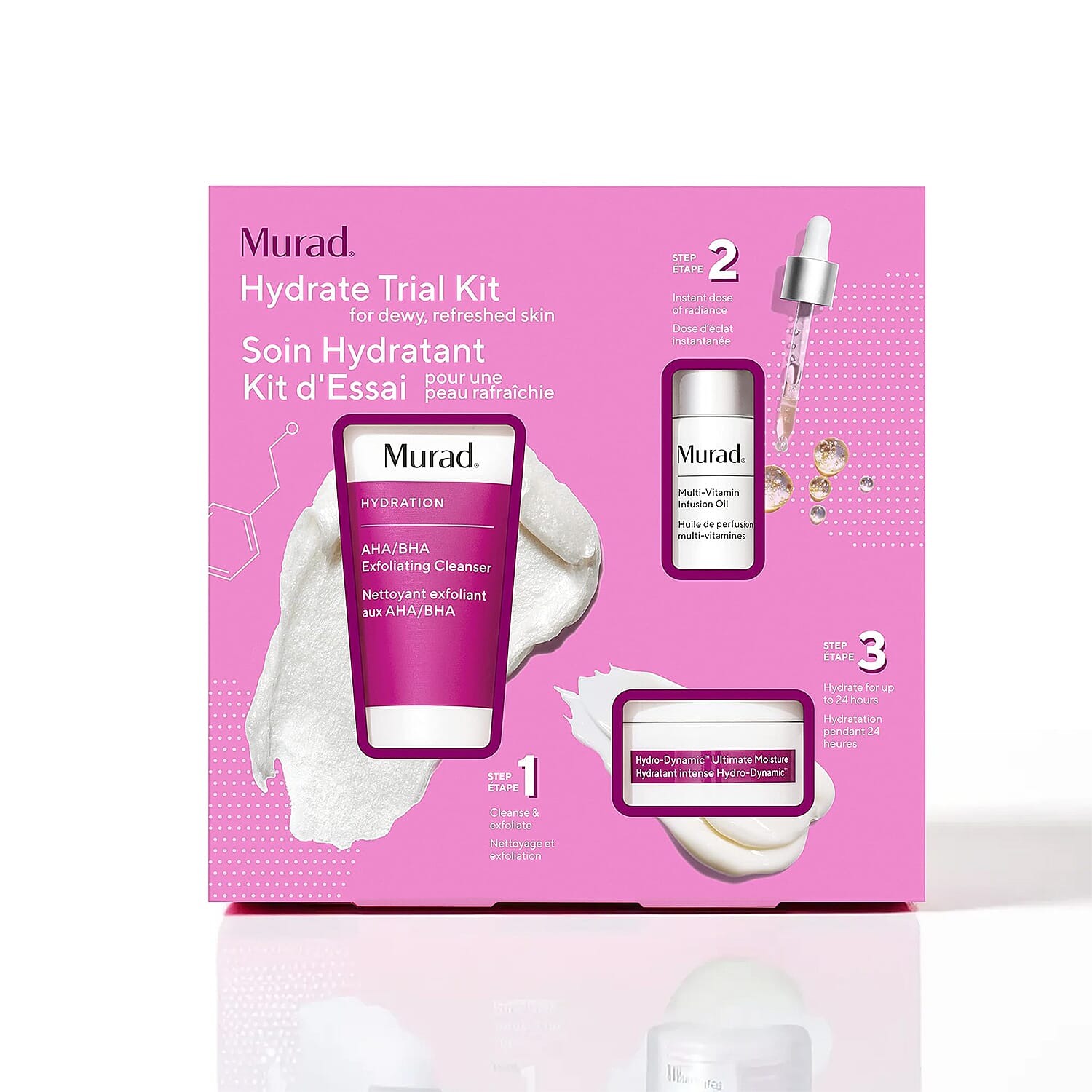 Set of 3 Murad Hydrate Trial Kit (Incl. 60ml Exfoliating Cleanser, 15ml, Moisture - 10ml Multi Vitamin Oil)