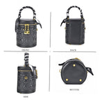 Designer Inspired Crossbody Scarf Bucket Bag with Detachable Shoulder Strap - Black