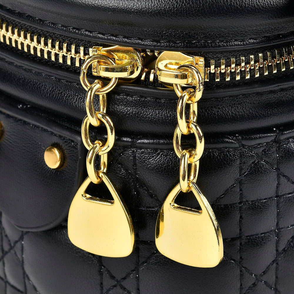 Designer Inspired Crossbody Scarf Bucket Bag with Detachable Shoulder Strap - Black