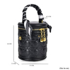 Designer Inspired Crossbody Scarf Bucket Bag with Detachable Shoulder Strap - Black