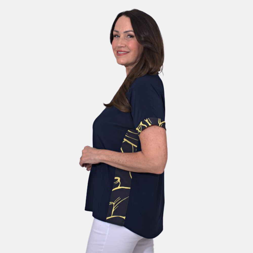 Styled By Side Floral Printed Top (Size L) - Navy_7730611_3