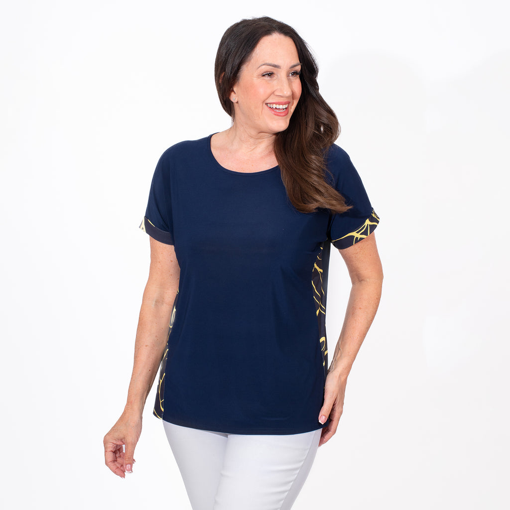Styled By Side Floral Printed Top (Size M) - Navy_7730612_1