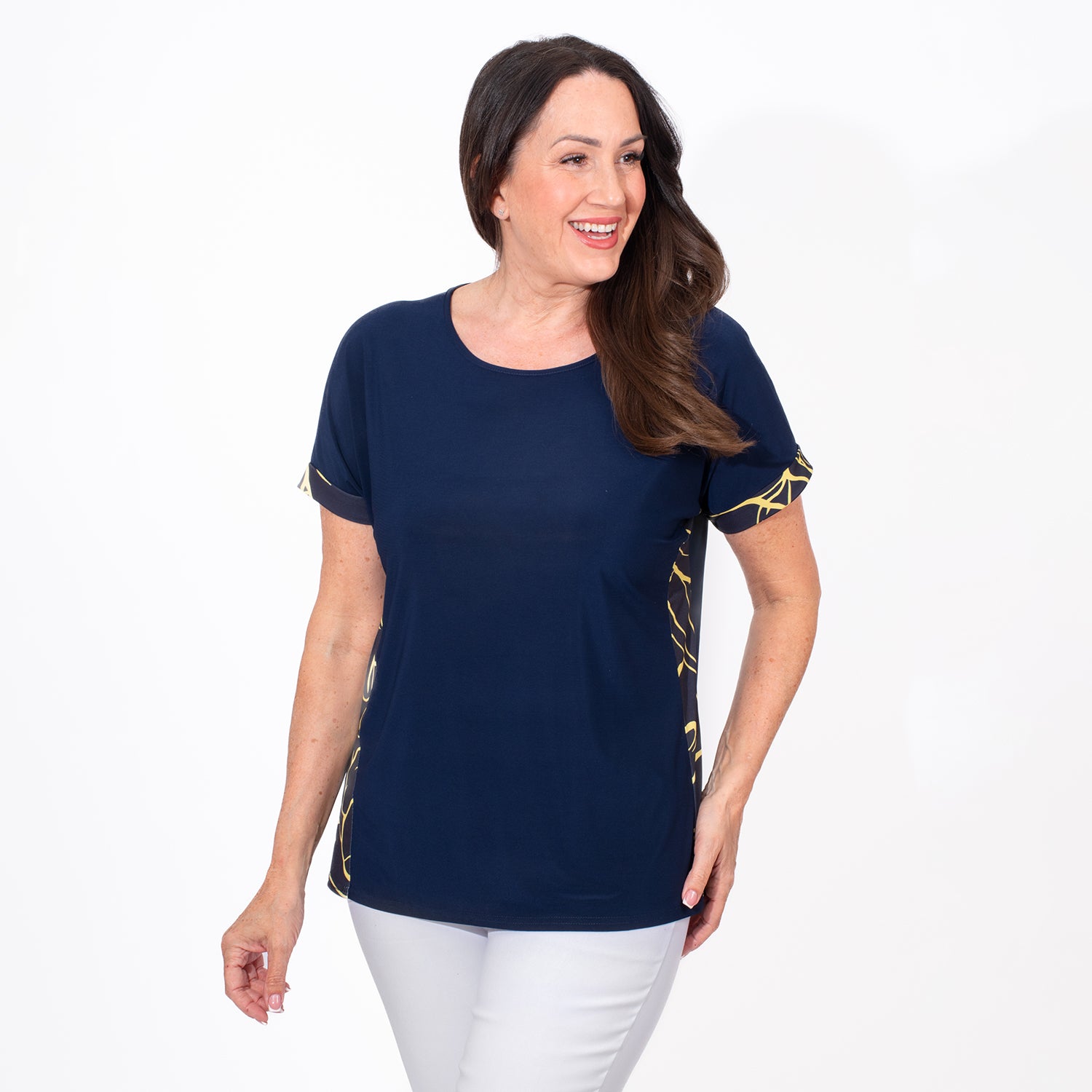 Styled By Side Floral Printed Top (Size M) - Navy_7730612_1