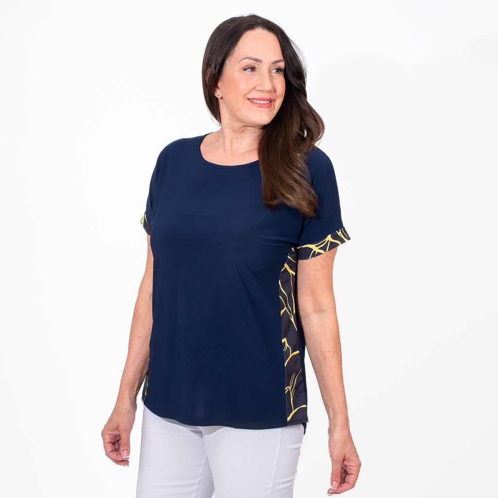 Styled By Side Floral Printed Top (Size M) - Navy_7730612_2