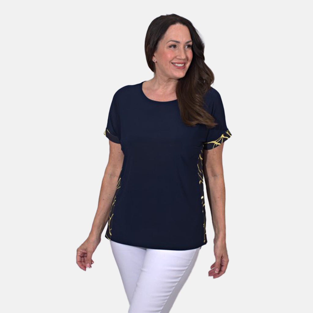 Styled By Side Floral Printed Top (Size M) - Navy_7730612_4