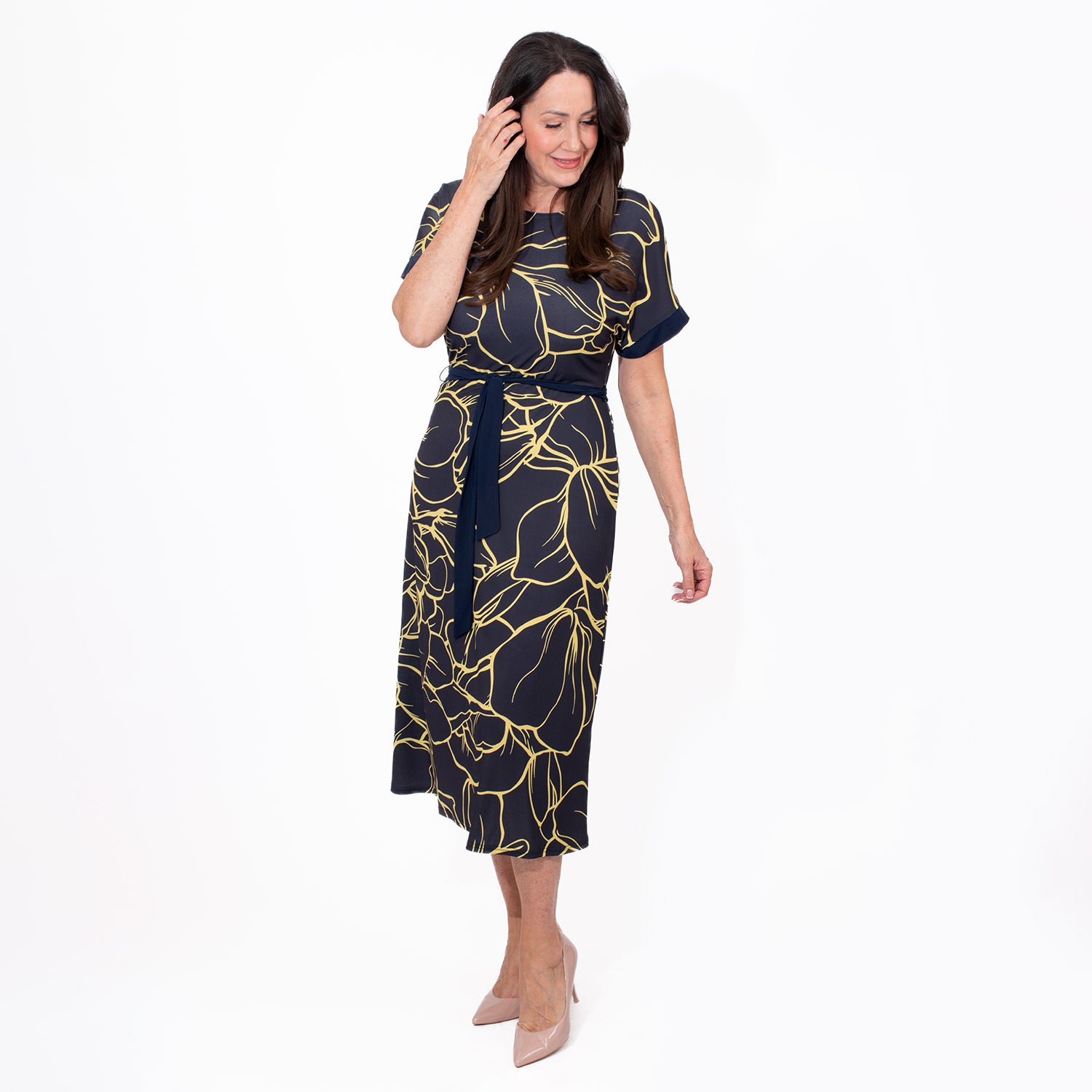 Styled By Midi Print Dress (Size L) - Navy_7730616_2