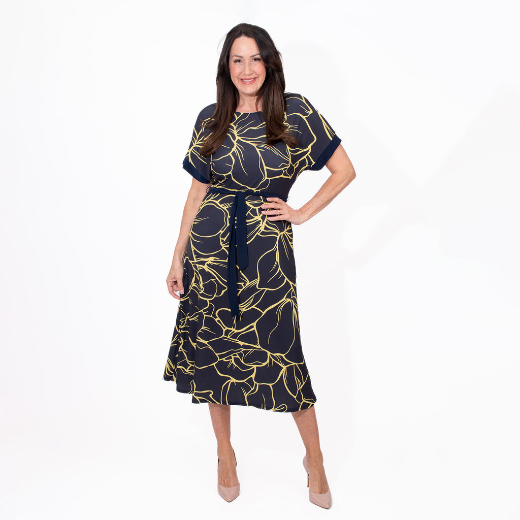Styled By Midi Print Dress (Size M) - Navy_7730617