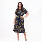 Styled By Midi Print Dress (Size M) - Navy_7730617