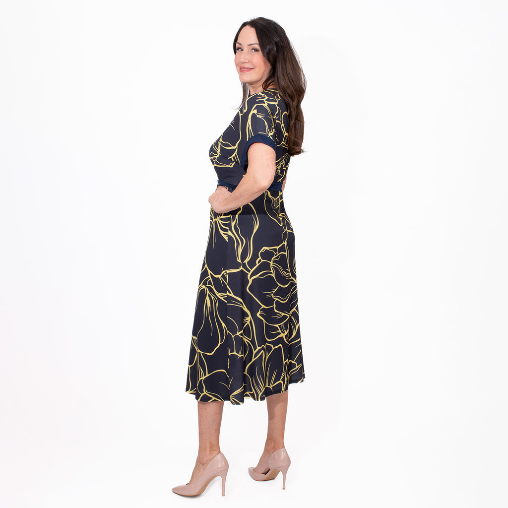Styled By Midi Print Dress (Size M) - Navy_7730617_1