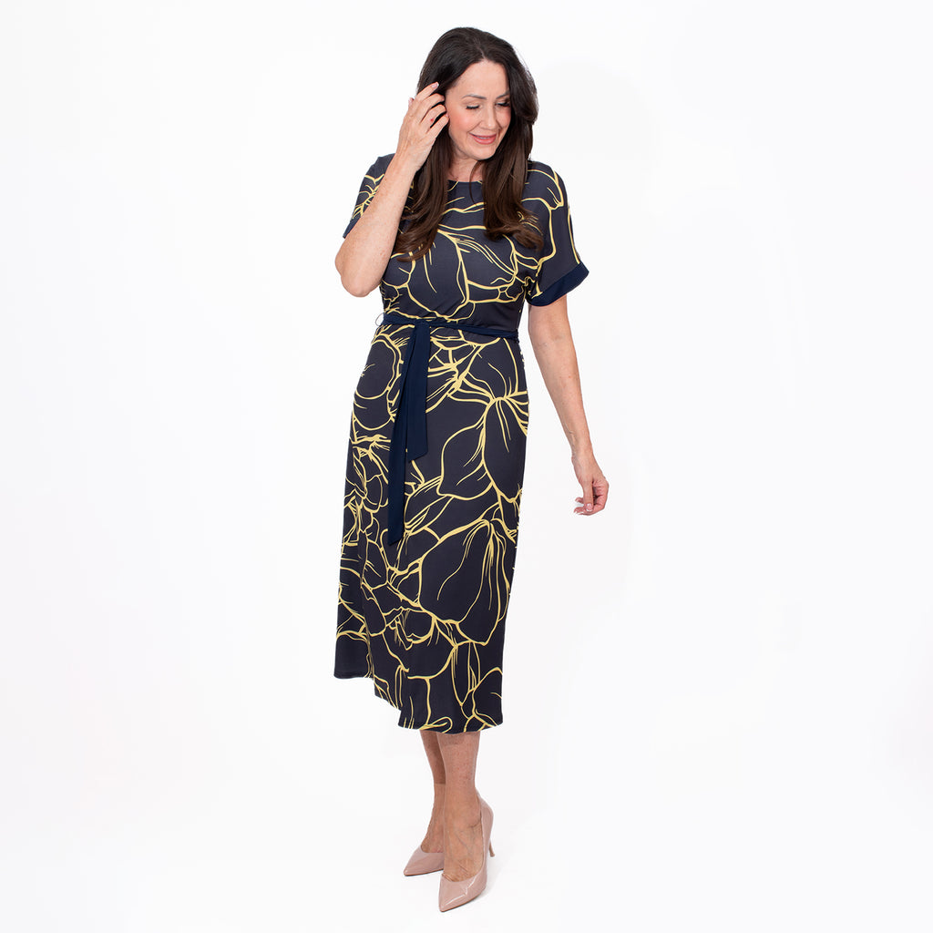 Styled By Midi Print Dress (Size M) - Navy_7730617_2