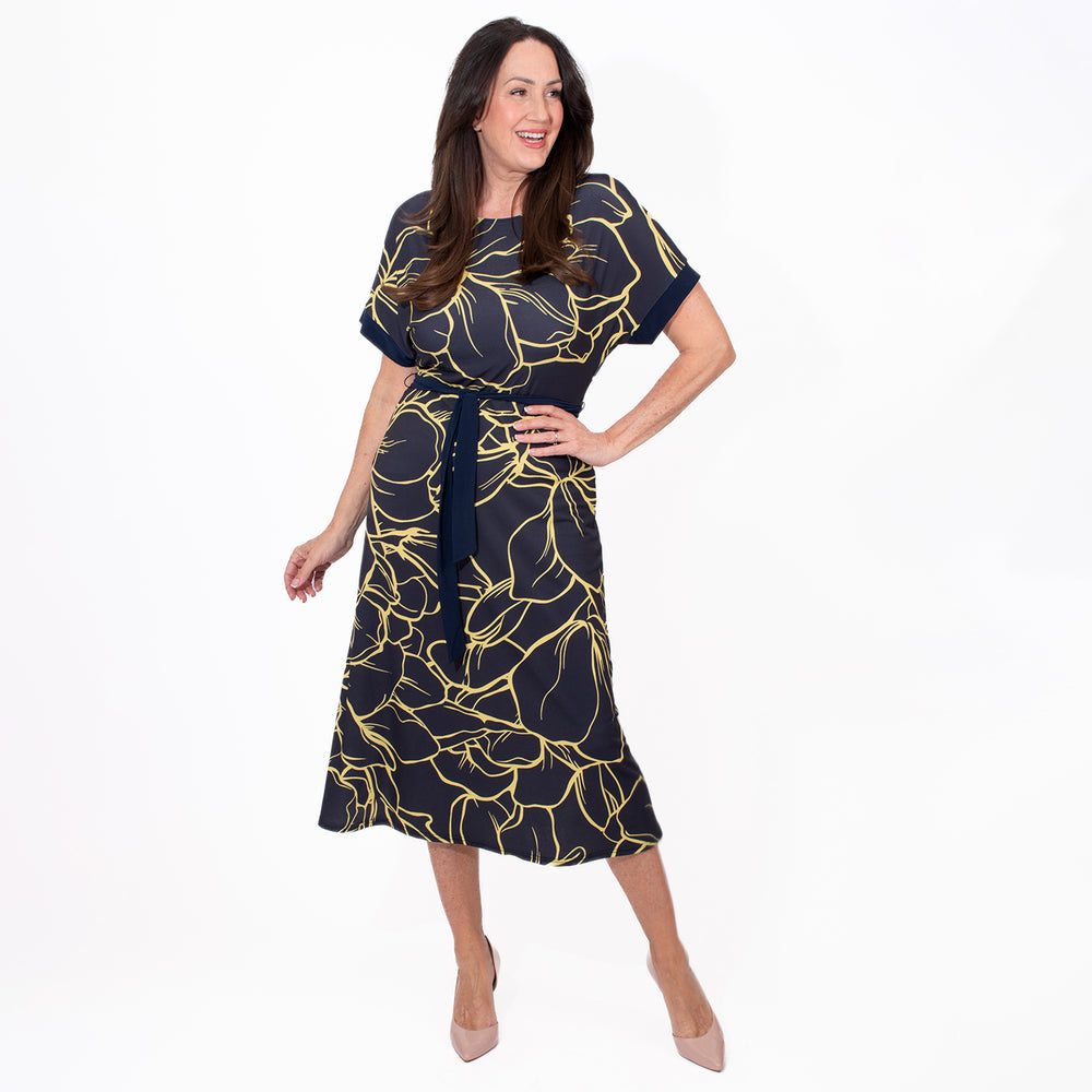 Styled By Midi Print Dress (Size M) - Navy_7730617_3