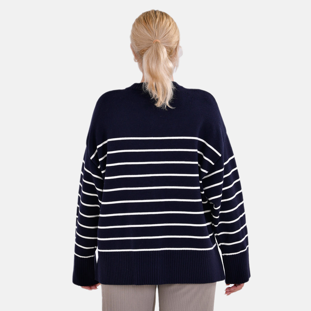 La Marey Stripe Pattern Relaxed Fit Jumper (Size XXL) - Black_7731794_1