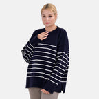 La Marey Stripe Pattern Relaxed Fit Jumper (Size XXL) - Black_7731794_2