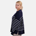 La Marey Stripe Pattern Relaxed Fit Jumper (Size XXL) - Black_7731794_3