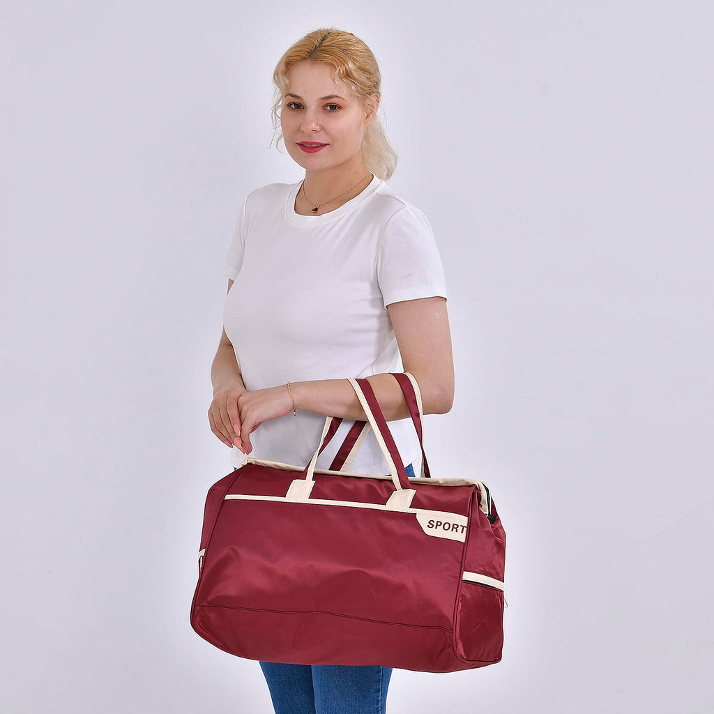First Time Ever - Tamsy Travel Duffel Bag with Double Handle - Burgundy