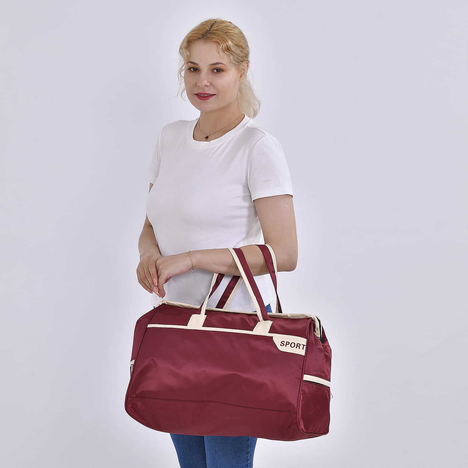 First Time Ever - Tamsy Travel Duffel Bag with Double Handle - Burgundy
