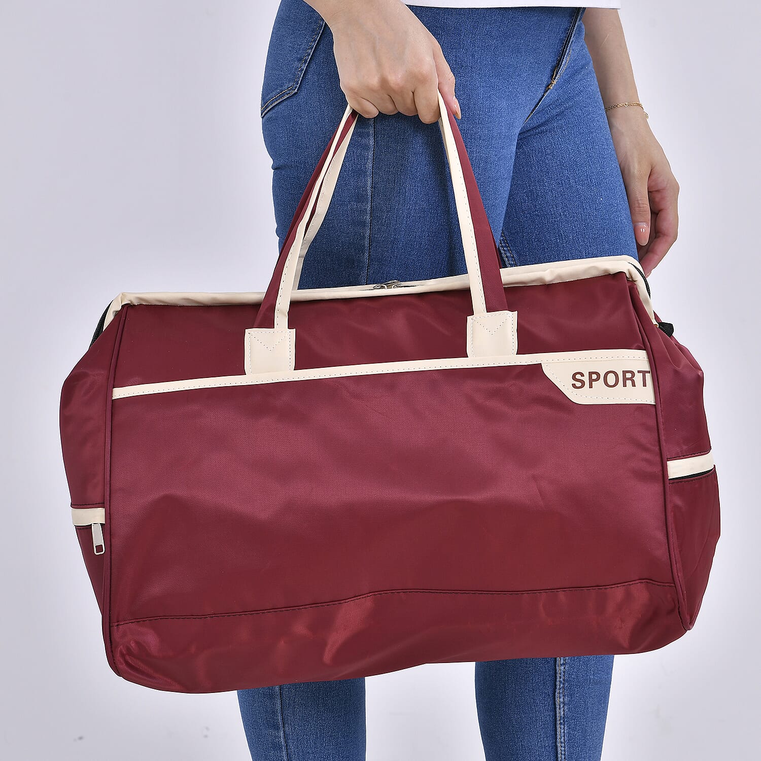 First Time Ever - Tamsy Travel Duffel Bag with Double Handle - Burgundy