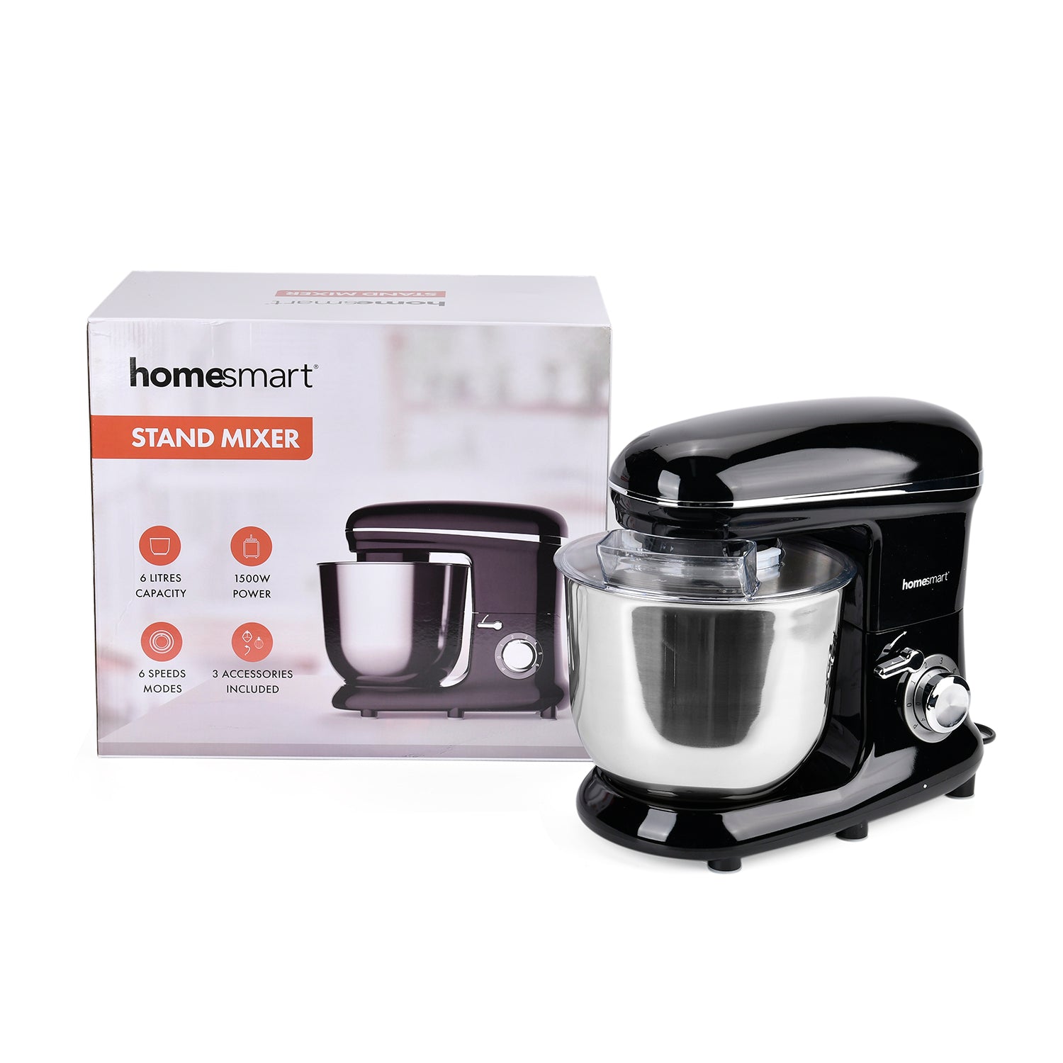 HOMESMART Stand Mixer with 3 Blades, 6 Speed Rotary Control Etc. (6.0 L,1500W ) - Black_7740055_7