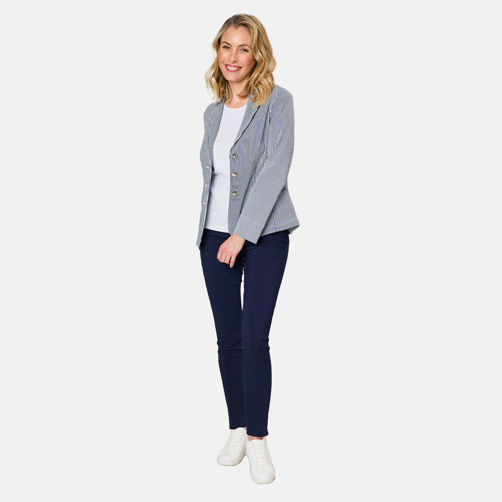 Emreco Fitted Stretch Stripe Blazer (Size 18) - Navy_7744397_1