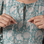 La Marey 100% Cotton Cambric Hand Block Printed Drsess with Tie Closer (Size XL) - Turquoise