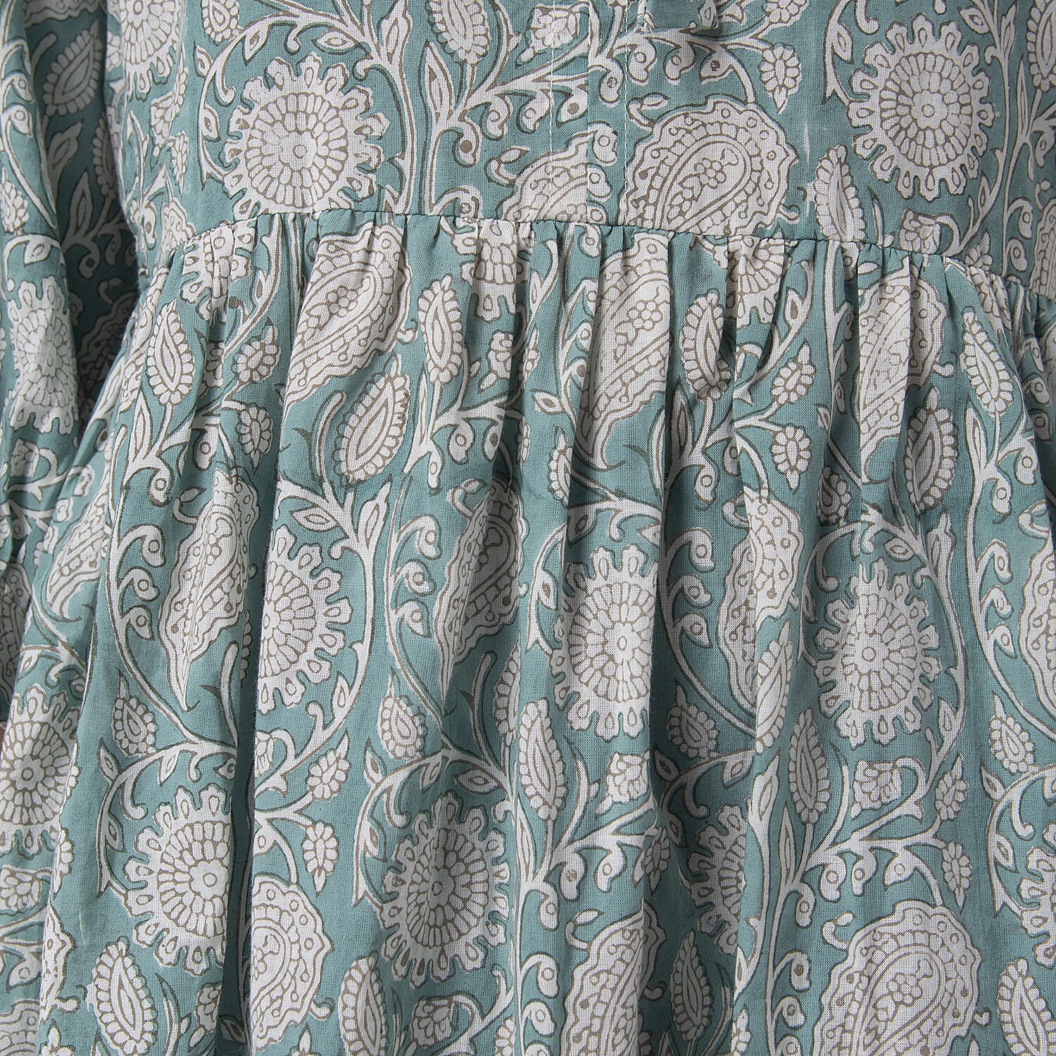 La Marey 100% Cotton Cambric Hand Block Printed Drsess with Tie Closer (Size XL) - Turquoise