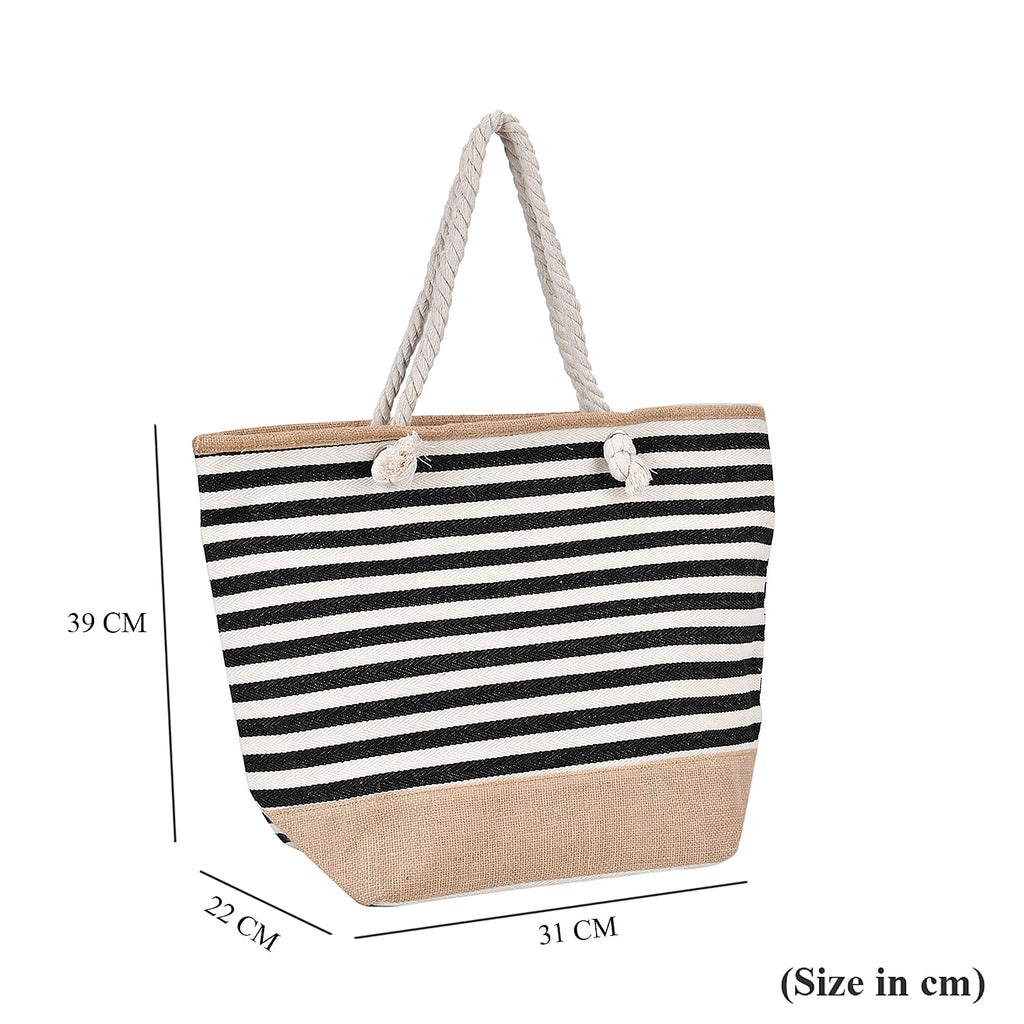Multi-Purpose Striped Stylish Tote Bag - Black & White