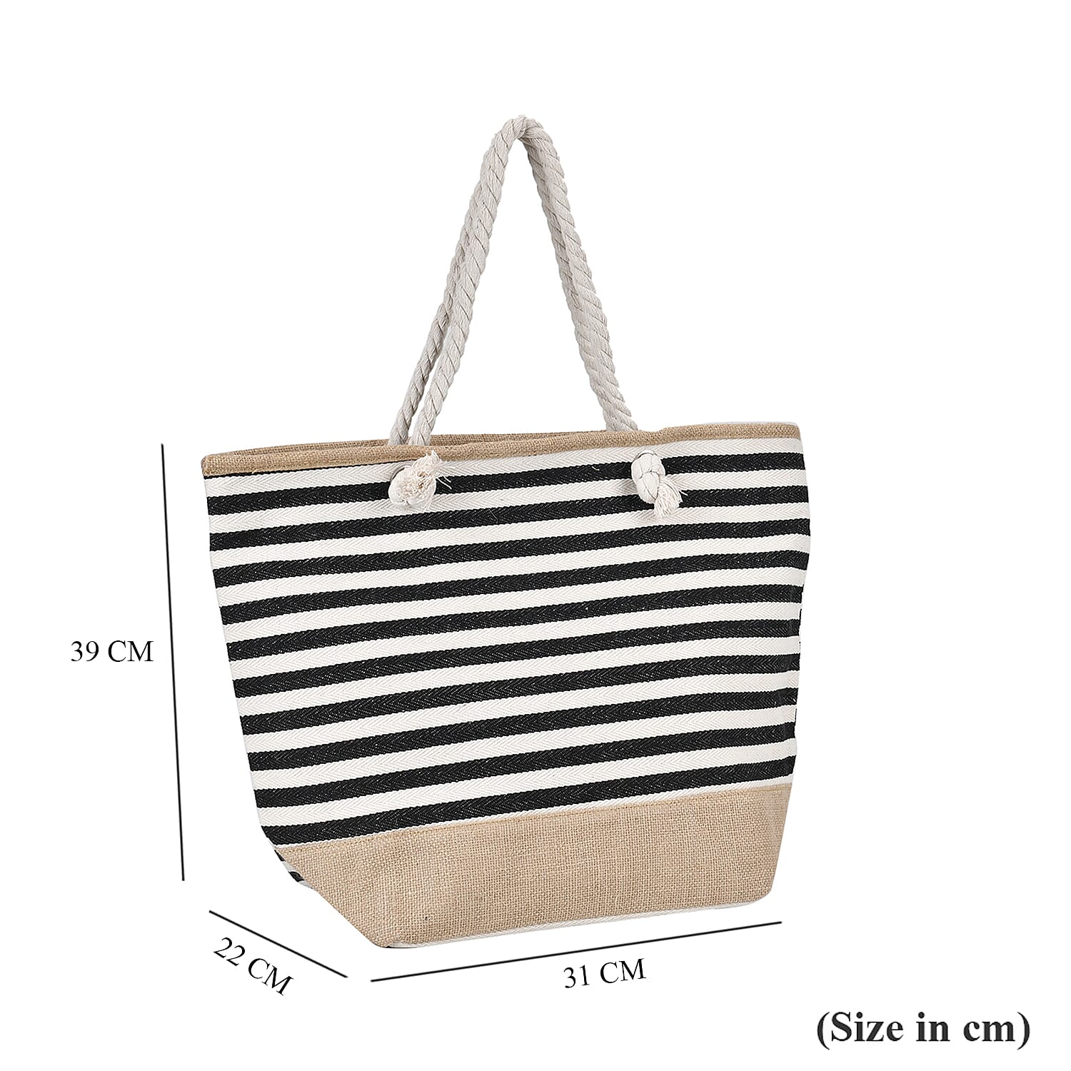 Multi-Purpose Striped Stylish Tote Bag - Black & White