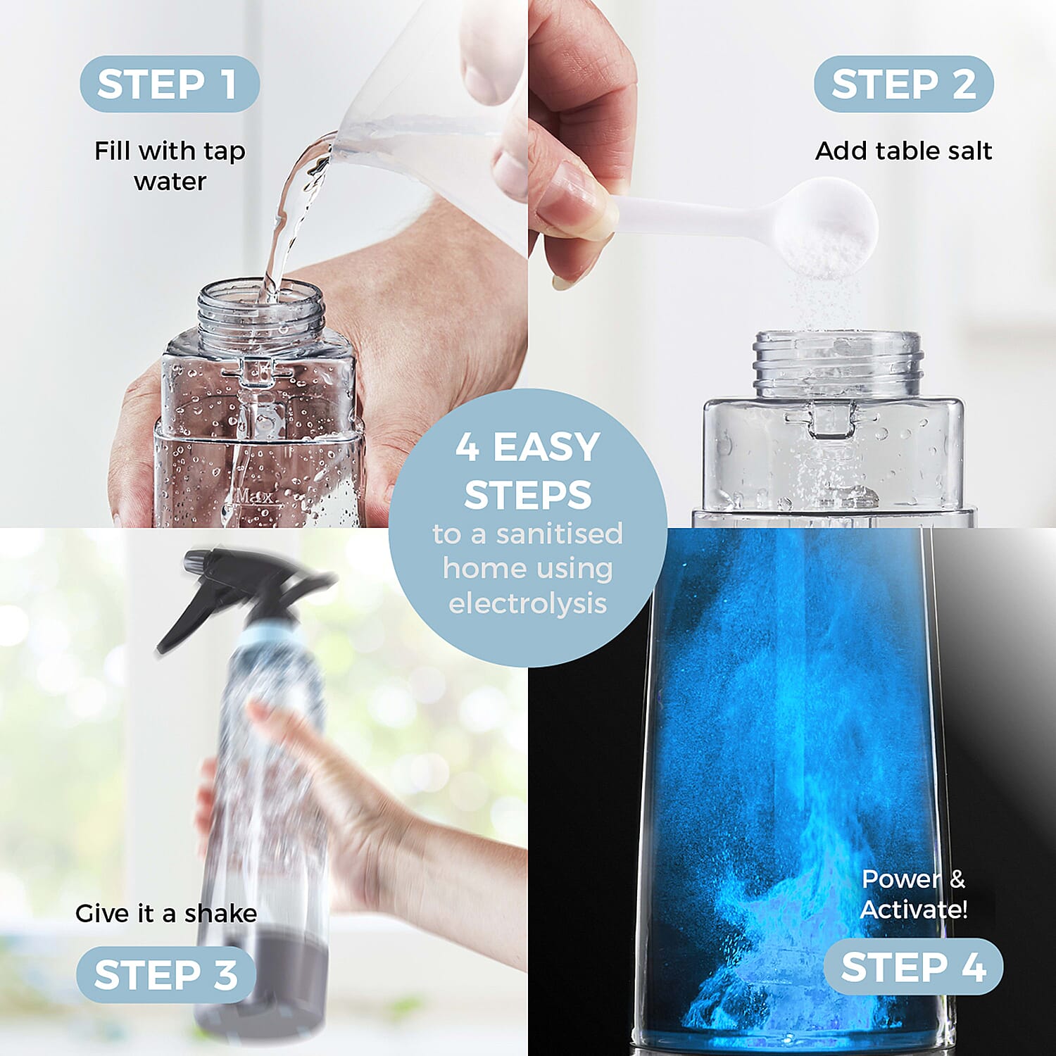 Tower Anti Bac Spray Mop with Electrolyzed Water - Lab-Proven to Kill 99.9% of Germs. Just Add Salt!