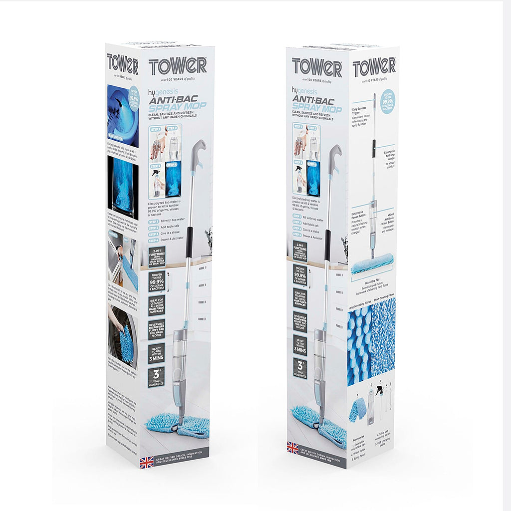 Tower Anti Bac Spray Mop with Electrolyzed Water - Lab-Proven to Kill 99.9% of Germs. Just Add Salt!