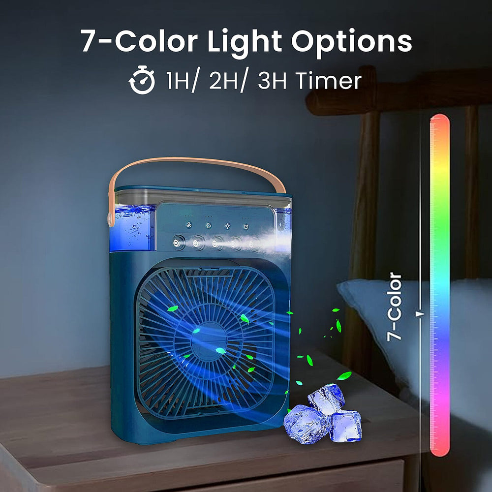 Portable Air Cooler Mist Fan Humidifier With Night Light and 600ML Capacity - Blue