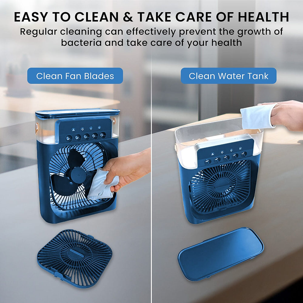 Portable Air Cooler Mist Fan Humidifier With Night Light and 600ML Capacity - Blue