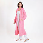 Knitted Long Cardigan with Pockets (Size 8-24) - Paris Pink