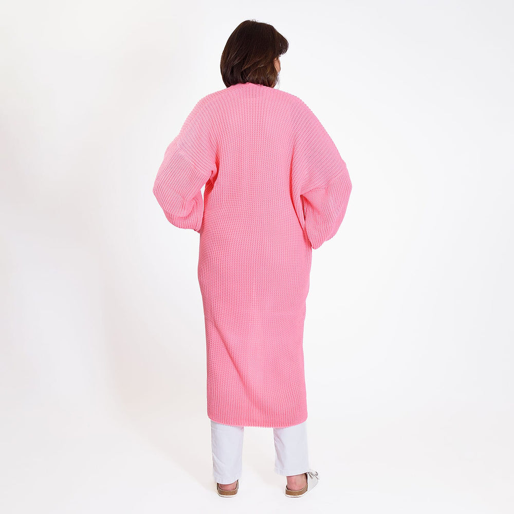 Knitted Long Cardigan with Pockets (Size 8-24) - Paris Pink