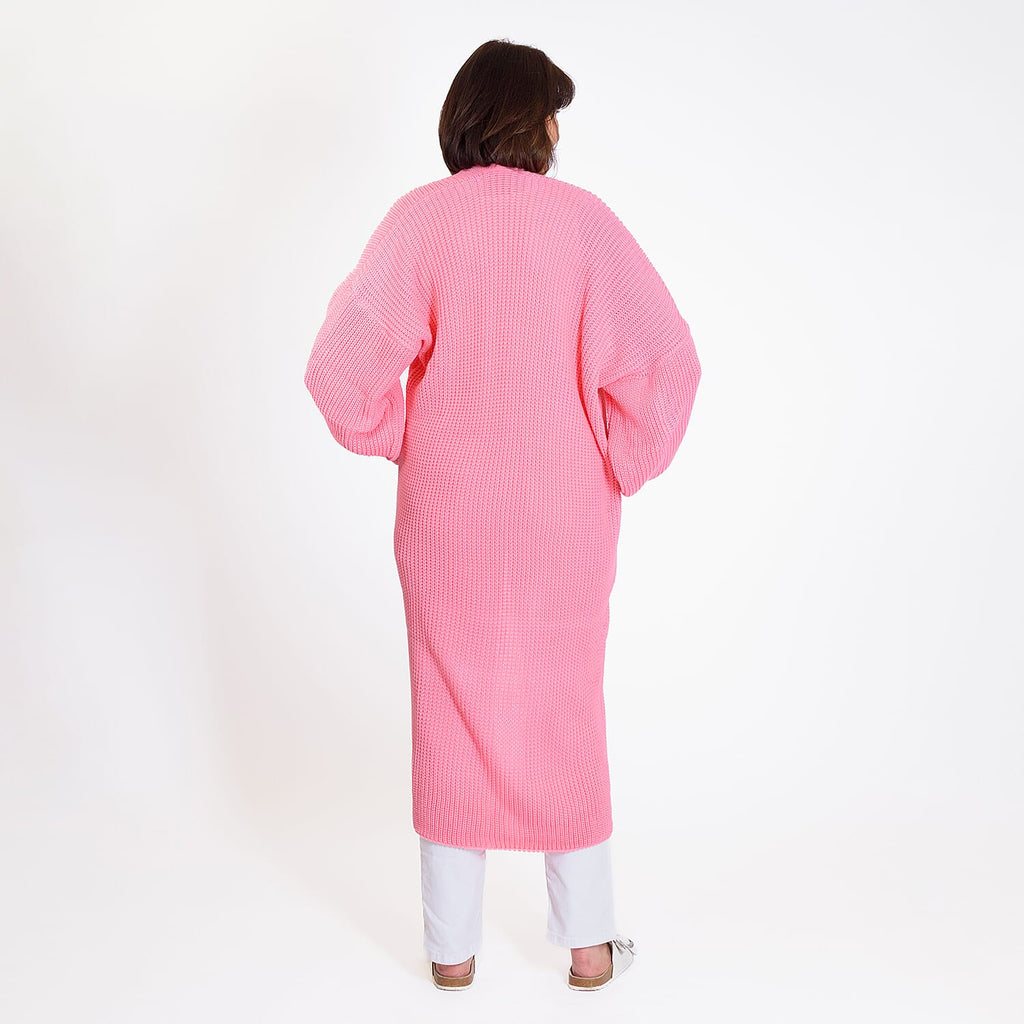 Knitted Long Cardigan with Pockets (Size 8-24) - Paris Pink
