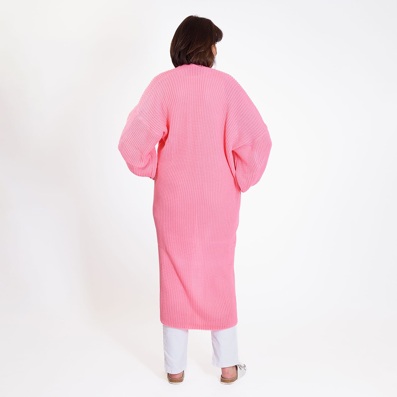 Knitted Long Cardigan with Pockets (Size 8-24) - Paris Pink