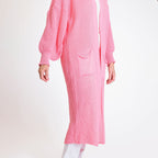 Knitted Long Cardigan with Pockets (Size 8-24) - Paris Pink