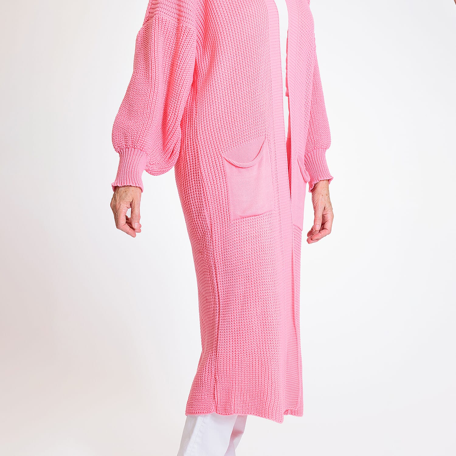 Knitted Long Cardigan with Pockets (Size 8-24) - Paris Pink