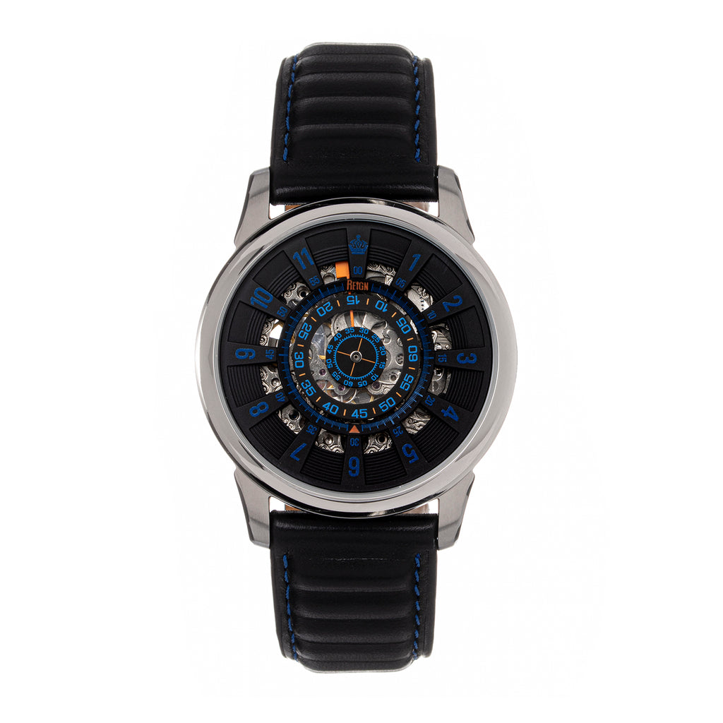 Reign Monterey Skeletonized Black Analog Dial 10 ATM Watch with Black Genuine Leather Strap_7754676