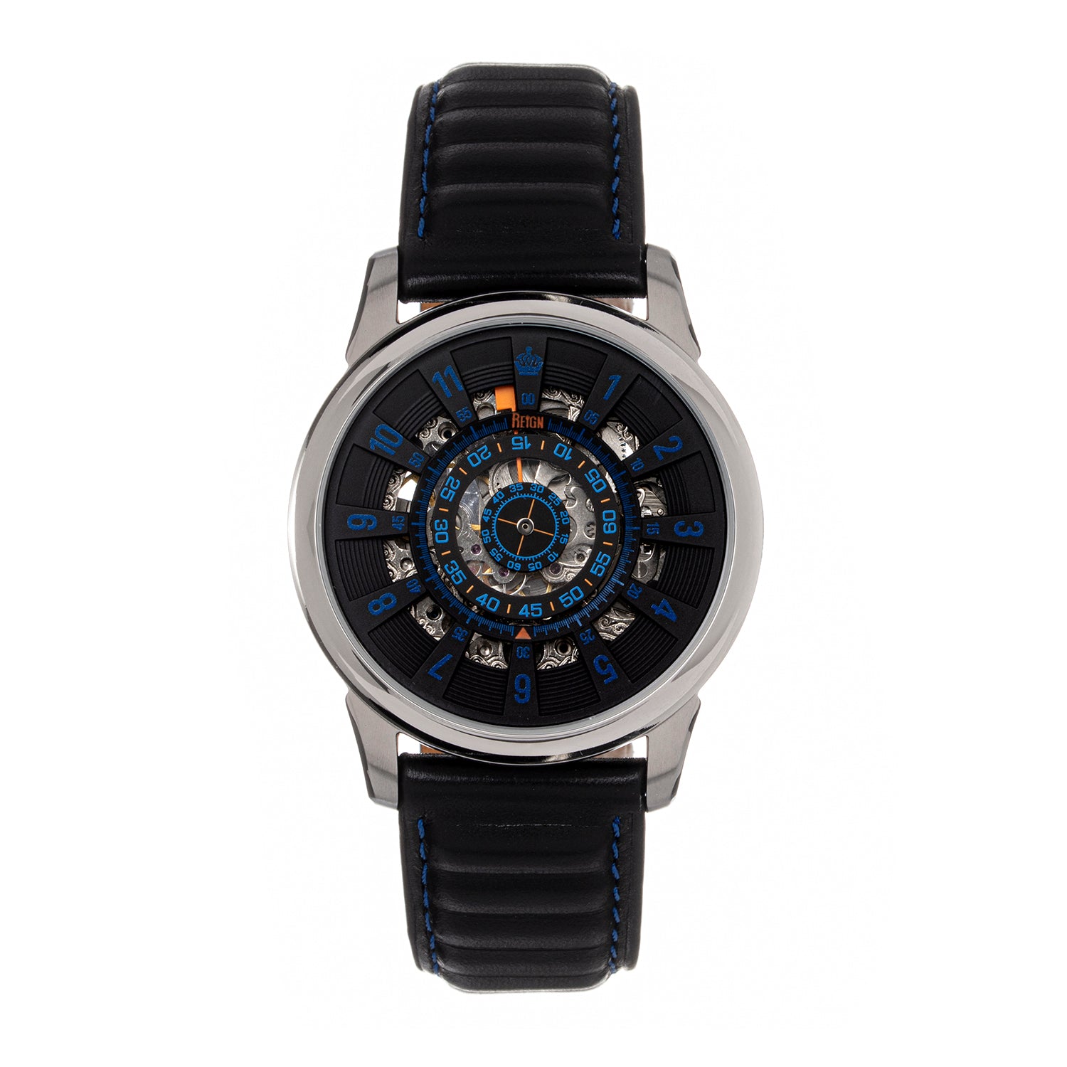 Reign Monterey Skeletonized Black Analog Dial 10 ATM Watch with Black Genuine Leather Strap_7754676