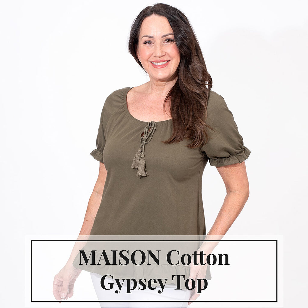 MAISON Cotton Gypsy Top (Size L) - Khaki