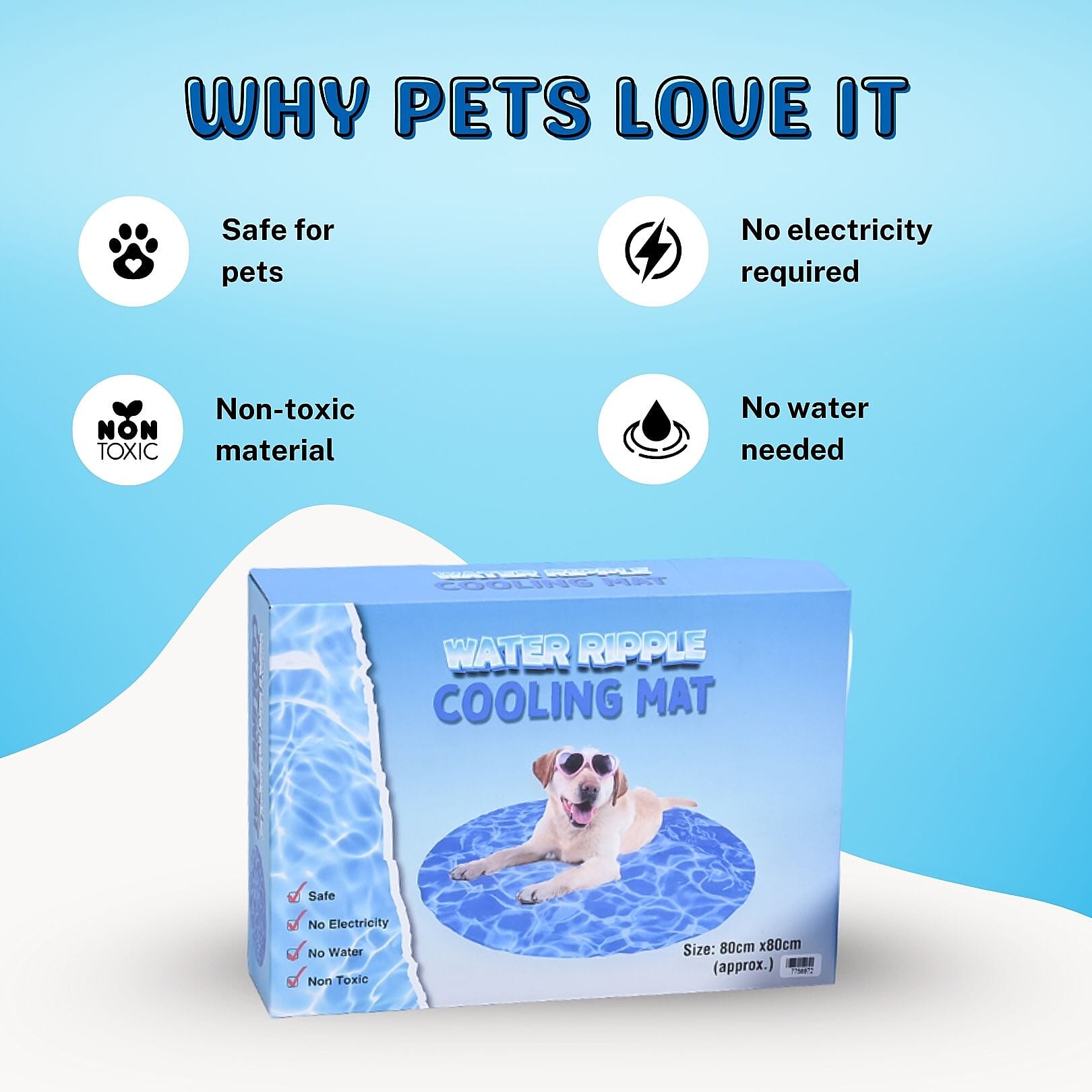 Pet Cooling Mat with Water Ripple Design (Size 80x80 cm) - Blue